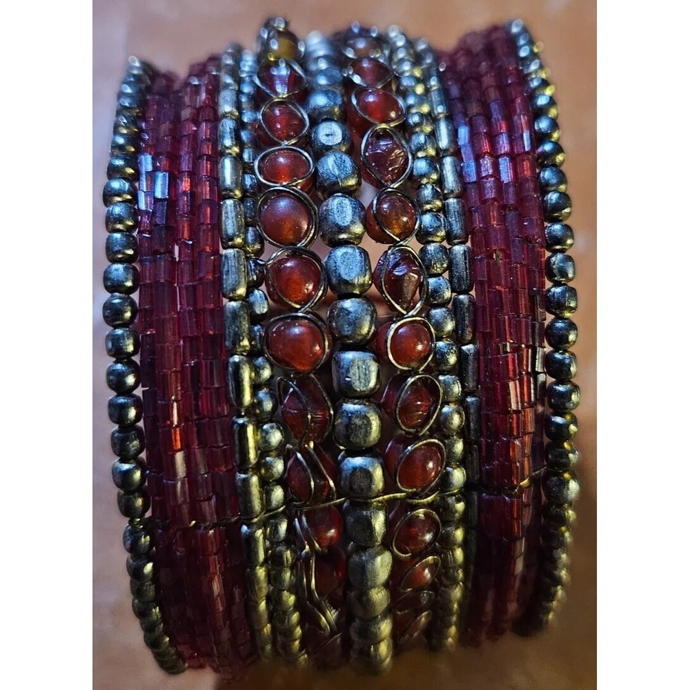 Stunning Handmade GoldTone Beaded Wrapped Cuff Bracelet Bohemian.  1606